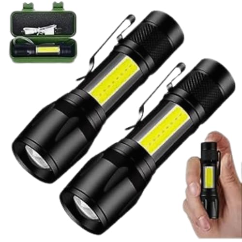Kit com 2 Mini Lanterna Tática Recarregável USB LED Super Forte Alumínio com Zoom Longo Alcance Acom