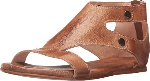 Bed|Stu Soto Women's Sandals - Leather Dress Sandal - Flat with Zipper Closure - Tan Rustic