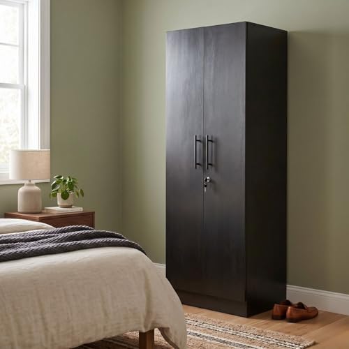 Image of FFO 2 Door Wardrobe | Multi-Purpose Wardrobe Organizer with Shelves | Engineered Wood Cupboard for Living Room, Bedroom & Office | Modern Sideboard Storage Unit Black DIY.