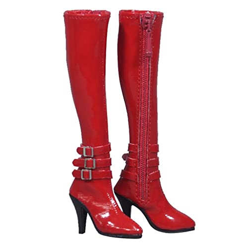 MERISHOPP 1/6 Women's Zip Up High Heeled Long Boots Shoes for 12'' Action Figure Red Deal