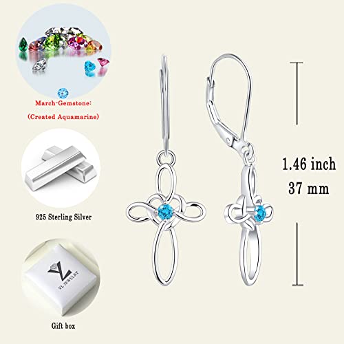 Yl Celtic Knot Cross Earrings Sterling Silver Dangle Drop Earrings Created Aquamarine Religious Leverback Jewelry For Women #TOP5