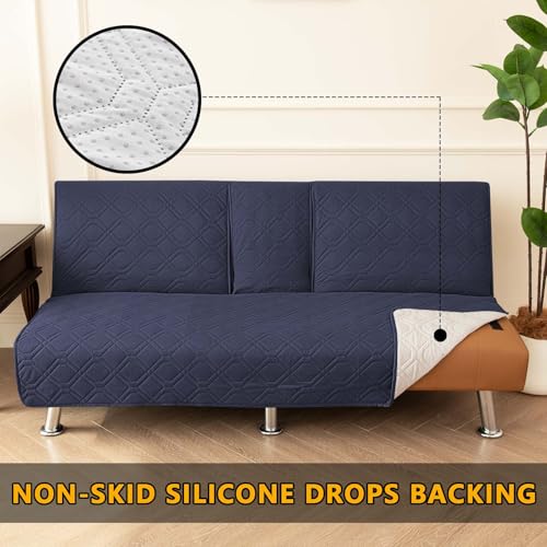 ZYXFYY 4 Pieces Click Clack Sofa Bed Cover 3 Seater, Quilted Convertible Folding Cover with 2 Removable Armrests and 1 Holders Covers (Navy Blue)
