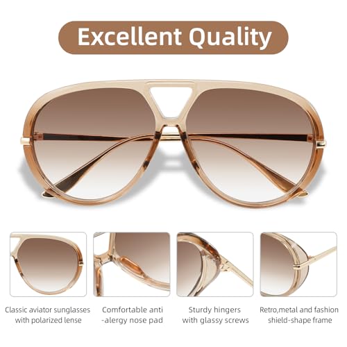Retro Polarized Aviator Sunglasses for Women Men Oversized Classic 70s Trendy Square Sun Glasses Vintage Shades4