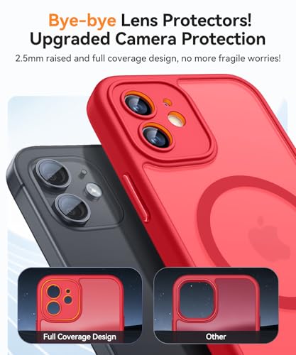 Image of CANSHN Magnetic for iPhone 12 Mini Case, Upgraded [Full Camera Protection] [Compatible with Magsafe] [Translucent Matte] Shockproof Protective Phone Case for iPhone 12 Mini 5.4 inch - Red