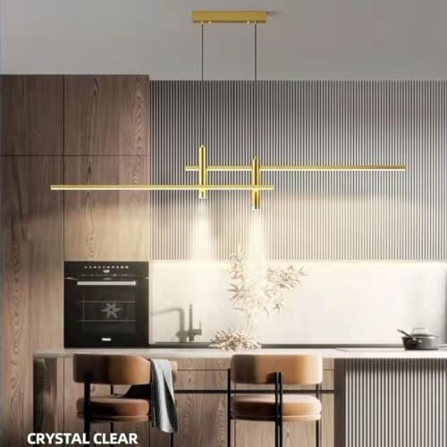 Lámpara colgante LED regulable L150cm dorada con control remoto para comedores 5