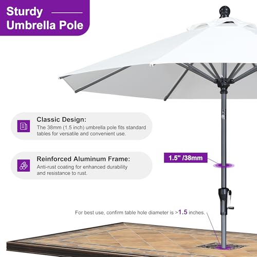 Image of PURPLE LEAF Patio Market Umbrella 8' Round Dual Tilt White 8 Metal Ribs