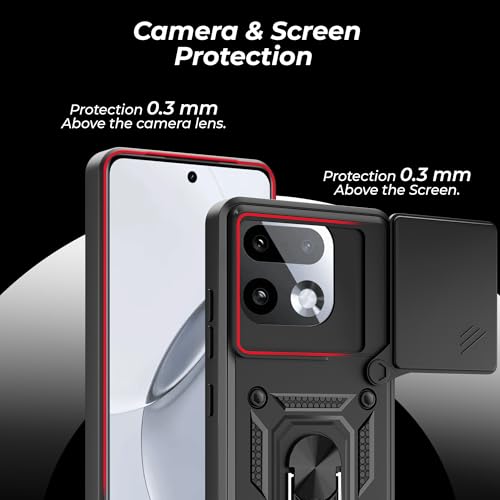 Image of A rtistque Armor Bumper Back Cover Case for Realme 16 Pro Plus 5G | Ring Holder Stand | Sliding Camera Protection | Shockproof Heavy Duty Design | Realme 16 Pro Plus Back Cover - Black