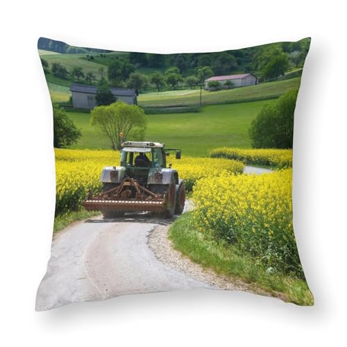 32x32inches (80x80cm) Pillow Covers, Tractors Travelling through Rapeseed Farmland, Chair Cushions, Sofa Cushions, Seat Pillow Cases Cushions, Bed Pillowcase Cushions