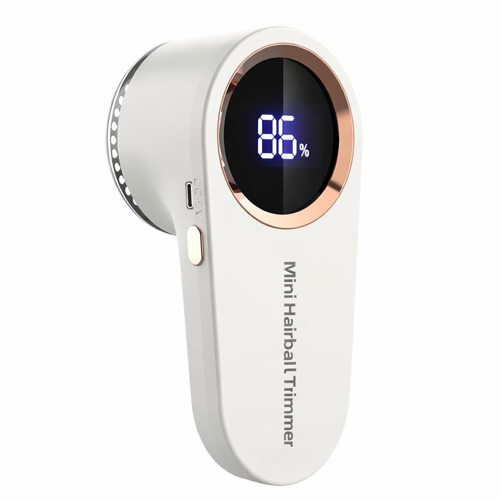 rechargeable fabric lint remover with 6 blade stainless steel, led digital display, white