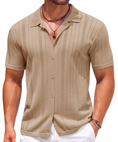Amazon.com: COOFANDY Mens Knit Button Down Shirt Short Sleeve