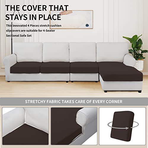 Image of Easy-Going Stretch 4 Pieces Couch Cushion Covers for Sectional Sofa L Shape
