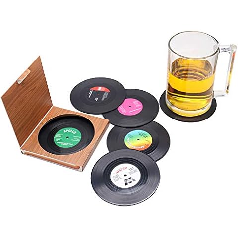 6 Pcs Black CD Record Coasters Cover