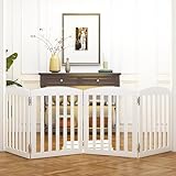SPIRICH 96" Extra Wide 28" Tall Wooden Freestanding Foldable Dog Gate, Pet Gate Indoor, 4 Panels, White