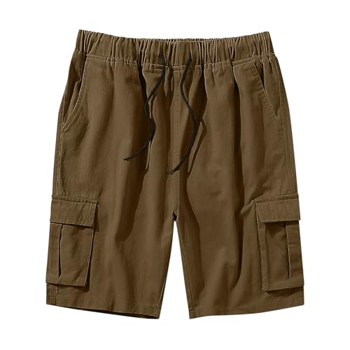 Image of Mens Cargo Shorts Lightweight Stretch Outdoor Hiking Short Gym Casual Shorts Drawstring Elastic Waist Multi Pockets