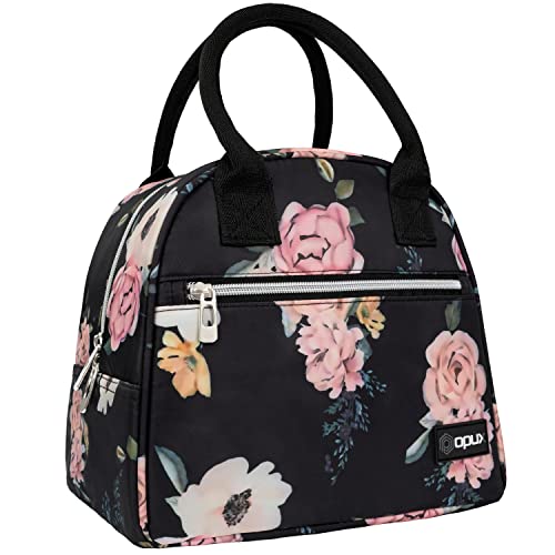 Opux Insulated Lunch Box Women, Lunch Bag Tote Girls Kids Teen Adult, Cute Soft Lunch Cooler Container Work School, Reusable Thermal Food Meal Prep Organizer Lunch Pail Travel Beach, Floral Black Rose #TOP19