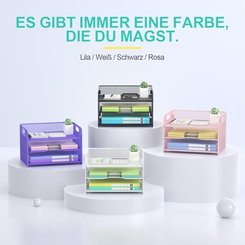 OUTWOLF 3-stufiger Schreibtisch Organizer, Netz Papier Organizer mit Griff, Papierablage Organizer, Akten-Organizer für A4-Aktenordner, Papier, Buch, Magazin, Weiß
