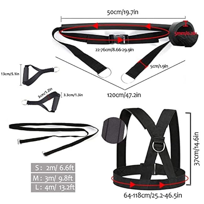 Exercise Resistance Fitness Bands Set Workout Equipment Double Endurance Weight Sled Harness Kits Sled Pulling Strap for Running Sprinting Resistance Speed Agility Training, Black