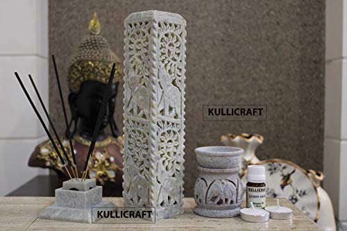 Image of Marble Carving Agarbatti Stand, Combo | Soapstone Hand-Carved, Incense Holder, Aroma Burner, Ash Catcher, Spiritual Decor for Puja Room