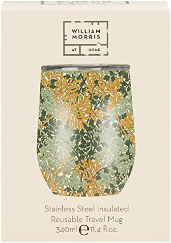 William Morris At Home Stainless Steel Insulated Reusable Luxury Travel Mug, 340ml Green & Gold, FG6833