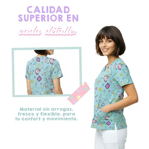 Nurse is Love Casaca Sanitaria Mujer - Casaca Mujer para Trabajo | Camiseta - Uniforme Enfermera | Pijama Enfermera. Diseños con Bolsillos Ideal para Salva Bolsillos | Regalos