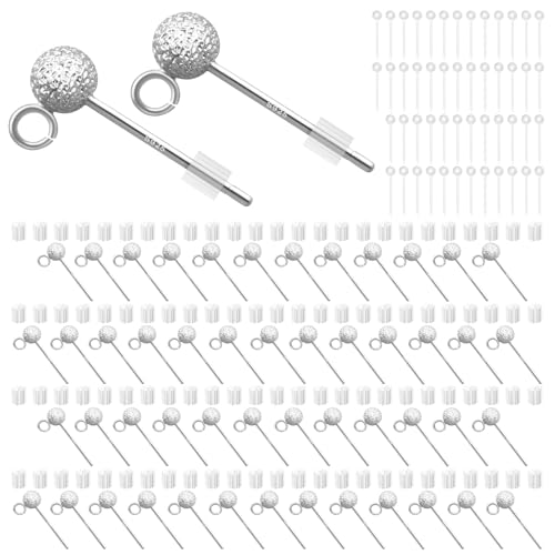 Silver Ball Earring Posts Hypoallergenic Earring Studs Ball Ear Pin with 925 Sterling Silver Post for DIY Jewelry Making Findings