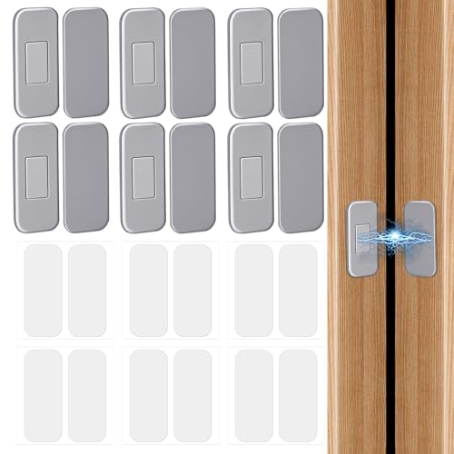 6 Sets Quiet Magnetic Cabinet Door Catch, Punch-Free Stainless Steel Door Catch Closer Ultra Thin Invisible Adhesive Drawer Magnets for Kitchen Closet Wardrobe Cupboard Internal Doors