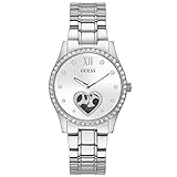 Wasserresistent: 50m Guess Damen Armbanduhr Be Loved 38 mm Herz auf Zifferblatt Armband Edelstahl GW0380L1