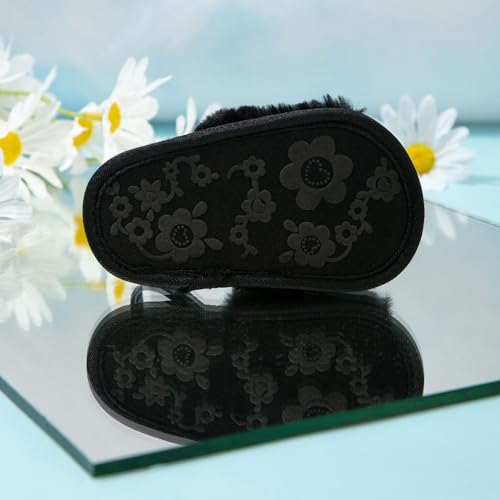 QIETION Girl's Soft Plush Lightweight House Slippers Non Slip Cross Band Slip on Open Toe Cozy Indoor Outdoor Slippers X102 Black 12CM2