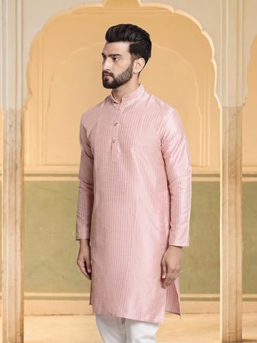 Image of SOJANYA Men's Pintuck Silk Blend Embroidered Kurta