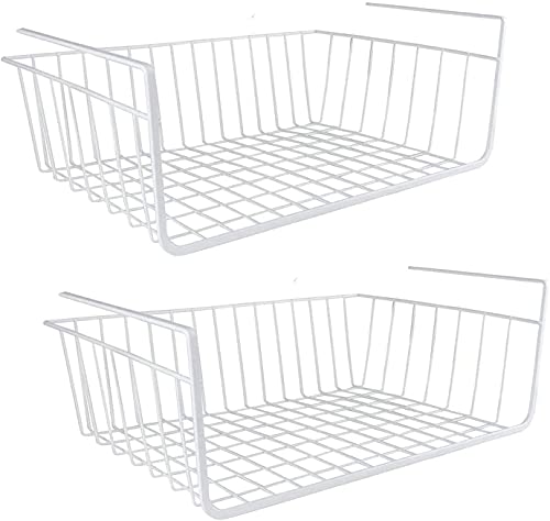 Greenfields Under Shelf Kitchen Storage Basket Metal Wire Storage Basket Organiser for Home Office Kitchen Bathroom Pantry Cabinet Solid Construction Maximise Space (Pack of 2)