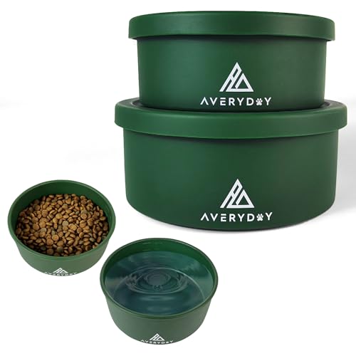 AVERYDAY 30 Oz Travel Dog Bowls with Lids, 2-in-1 Portable Pet Bowls for Food and Water, Leakproof Travel Dog Food & Water Bowl for Outdoor, Camping, Travel Dog Feeding Bowl, Daycare Pet Bowls