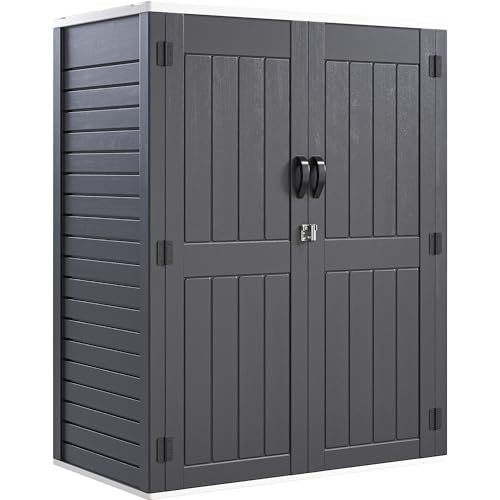 YITAHOME 59 cuft Vertical Outdoor Storage Shed w/o Shelf, 5.6 x 2.3 ft Lockable Resin Waterproof Tall Storage Cabinet, Suitable for Patio Furniture, Pool Accessories, and Garden Tools, Dark