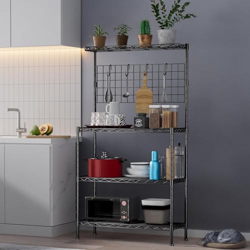 Image of Premium Heavy-Duty 4-Tier Black Metal Wire Storage Rack Shelf Organizer | Adjustable Multipurpose Freestanding Shelving Unit for Home, Office, Kitchen | Size 17 inch D x 27 inch W x 60 inch H Inch