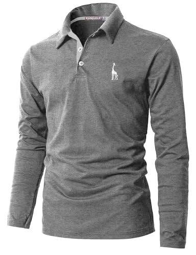 KUNJLELP Mode Polo pour Homme Manches Longues Broderie Girafe T-Shirt Slim Coton Polo de Travail...