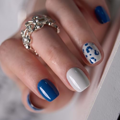 Image of CurvLife Extra Short Square Press On Nails, Blue, Blue Petal, Soft Gel