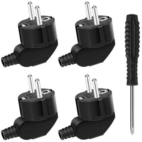 4PCS 250V 16A Prise Electrique Male et 1 Tournevis,Fiches Schuko,Prise Male Etanche Exterieur,Fiche Coudée Fiches Electrique de Mise à la Terre,Appareils...