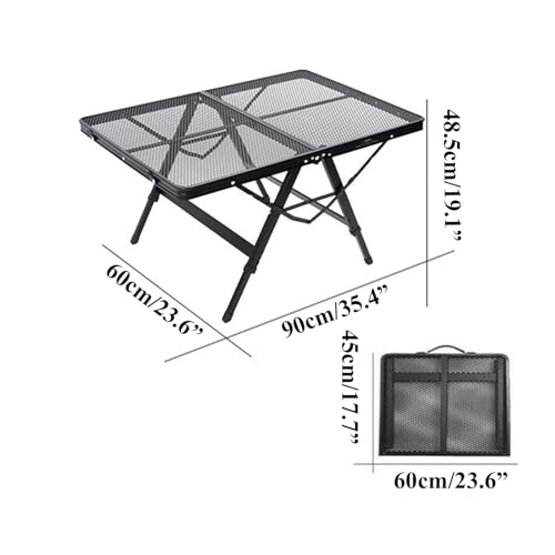 Mesa de parrilla portátil de altura ajustable, mesa auxiliar plegable ligera para camping, barbacoa al aire libre, jardín, patio, construcción de metal, 90 x 60 cm