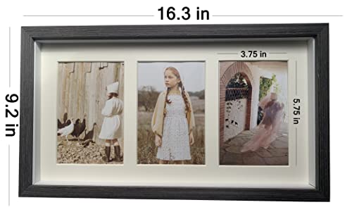 16X9 Black Solid Wood Pictures Collage Frame Single White Mat For Three Opening 4X6 Inch Photos - Wall Mounted Hanging Horizontal Decor, Gift For Family, Children, Friends #TOP1