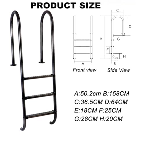 Escalera para piscina de 3 peldaños negra acero 304 miniatura 7