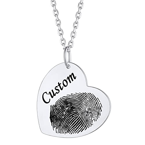 Custom4U Fingerprint Necklace Customized,Custom Memorial Jewelry with Loved One’s Finger Print/Thumbprint,Stainless Steel/925 Sterling Silver,Chain 18”+2”,Memory Keepsake Necklaces for Women
