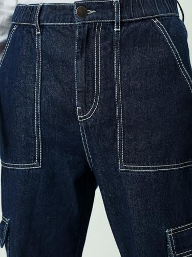 Image of Bewakoof Men Mid Rise Baggy Regular Fit Cargo Jeans|Cargo Jeans - Multi-Pocket Denim | Baggy Fit | Utility Streetwear
