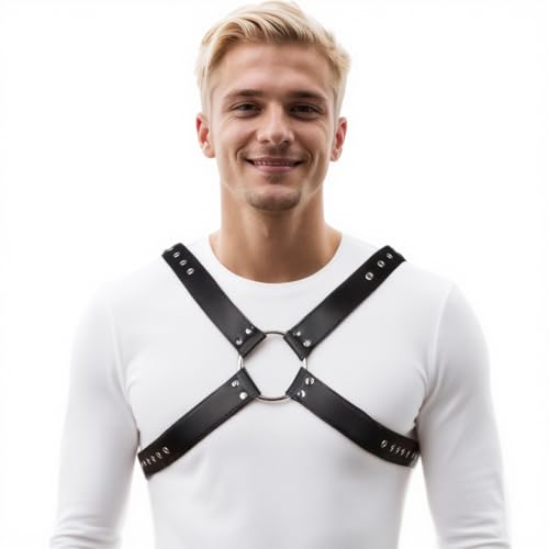 Chest Harness Belt Costume for Men, Men's Body Belt, Adjustable PU Leather Male Punk Chest Shoulder Harness Muscle Show Fashion Costumes for Cosplay Party