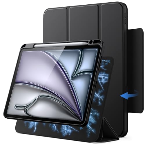JETech Custodia Magnetica Staccabile per iPad Air 11 Pollici M4/M3/M2 (2026/2025/2024), iPad Air 5a/4a con Portapenne, Cover Girevole Rimovibile, Ritratto/Paesaggio Supporto (Nero)