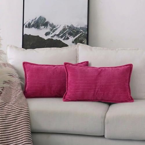 Image of RD TREND Corduroy Self Stripe 250 GSM Rectangular 18x 28 Inches Cushion Covers Set of 2 | Throw Pillow Covers for Sofa, Bed & Living Room | Perfect for Home Decor Magenta