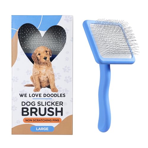 We Love Doodles Slicker Brush With Non Scratching Pins - Dog Brush with Coated Pins, Slicker Brush for Dogs Dematting, Grooming Brushes for Short Haired & Long Haired, Poodle & Goldendoodle (Large)