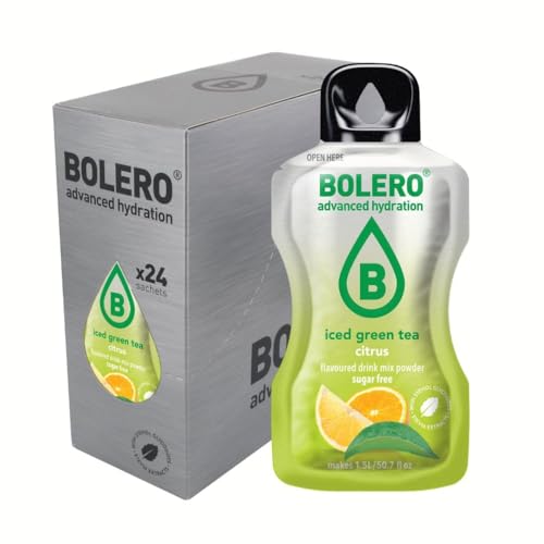 Bolero ICED GREEN TEA CITRUS 24x8g | Saftpulver ohne Zucker, gesüßt mit Stevia + Vitamin C | geeignet für Kinder, Sportler und Diabetiker | glutenfrei und veganfreundlich