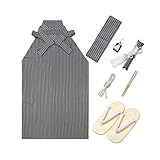 [KYOETSU] [キョウエツ] 袴小物セット 七五三用 5歳用 7点セット(袴、角帯、懐剣、雪駄、羽織紐、お守り、白扇子) ボーイズ (袴 紐下60cm, 縞黒)