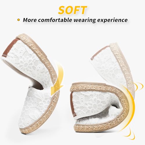Image of BABUDOG Women's Flats with Flower Embroideried,White Lace Ballet Flats,Comfortable Dress Flats