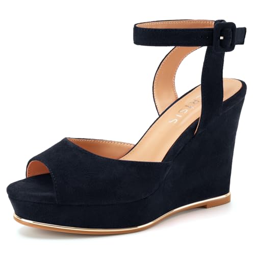 Image of Women's Dressy Platform Wedge Sandals Gold Wedges Peep Toe Patent High Heels Slingback Heeled Comfortable Ankle Strap Shoes