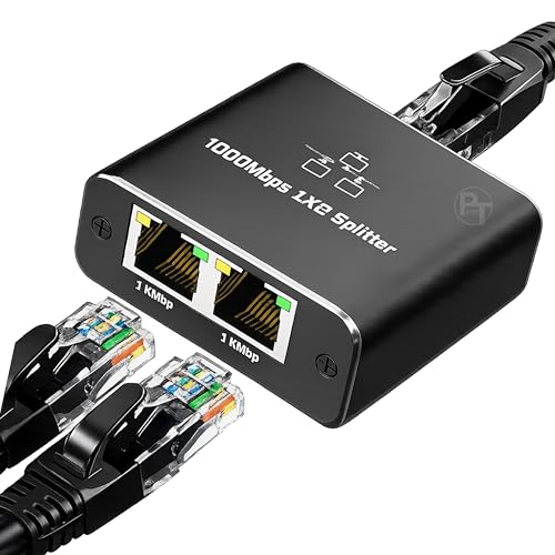 Image of Ethernet Splitter 1 to 2 Gigabit 1000Mbps - RJ45 LAN Network Adapter Hub with USB-C Power, Cat8 /Cat7 /Cat6 /Cat5e Compatible - Plug & Play Internet Cable Splitter for 2 Devices, Black ETHSP-1B2